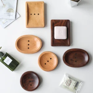 Japanese Style Walnut Soap Dishes Handmade Drain Soap Holder Natural Wooden Soap Storage Box Portable Creative Bathroom Products