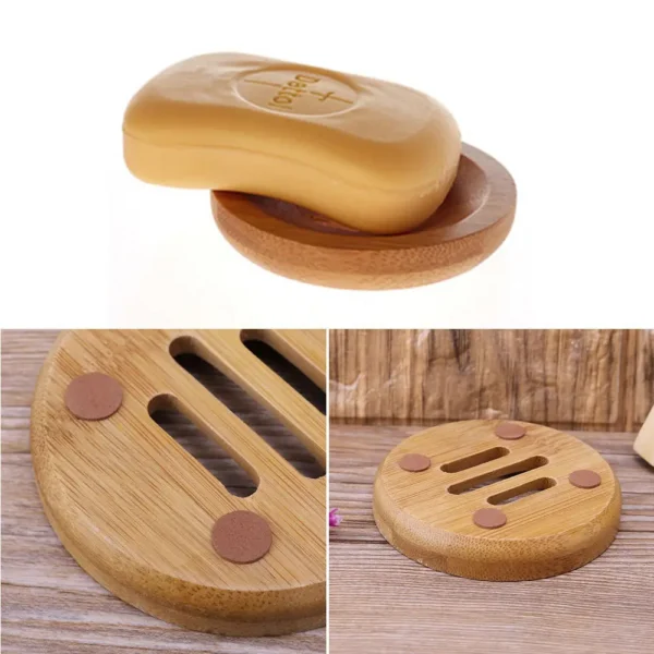 Natural Wood Soap Tray Holder Round Shape Container Storage Bathroom Stand Rack for Bathroom Kitchen - Image 2
