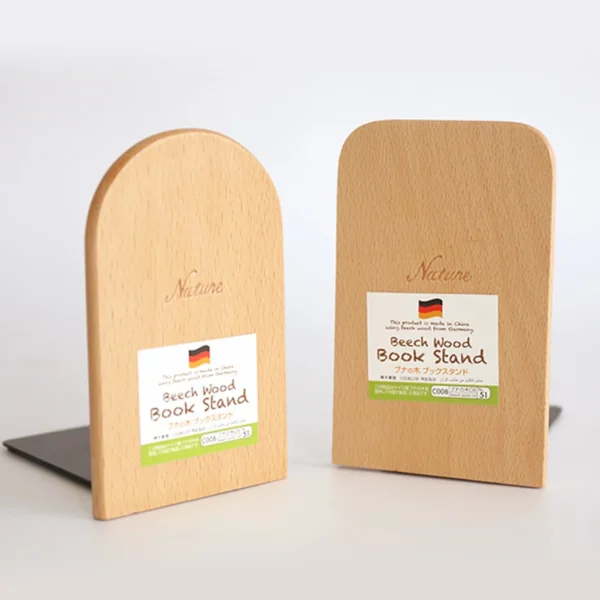 1Pc Desktop Organizer Office Home Bookends Books Holder Stand Holder Nature Beech Wood Storage Desk Shelf Bookend Book Accessory - Image 2