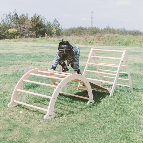 High Quality 3 In 1 Children Sports Toy Educational Kids Exercise Wooden Climbing Frame - Image 4