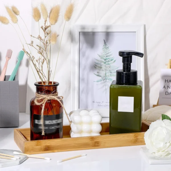 Bamboo Tray Soap Dispenser Storage Rack Drawer Organizer Multi Use Bathroom Counter Tray Food Coffee Tea Snack Tray Decor Tool - Image 4