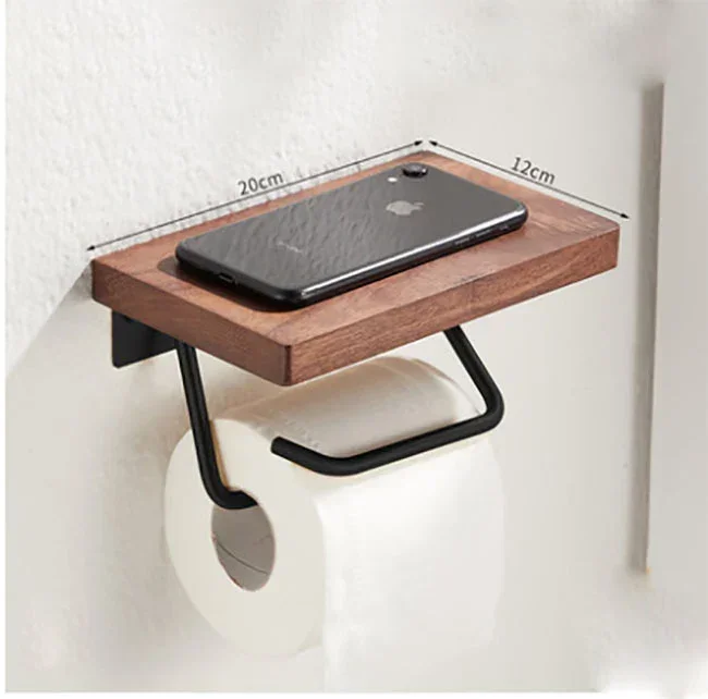 Self Adhesive Toilet Paper Holder Wooden Wall Mount Tissue Towel Roll Dispenser Luxury Paper Storage Holder Bathroom Wall Tray - Image 16