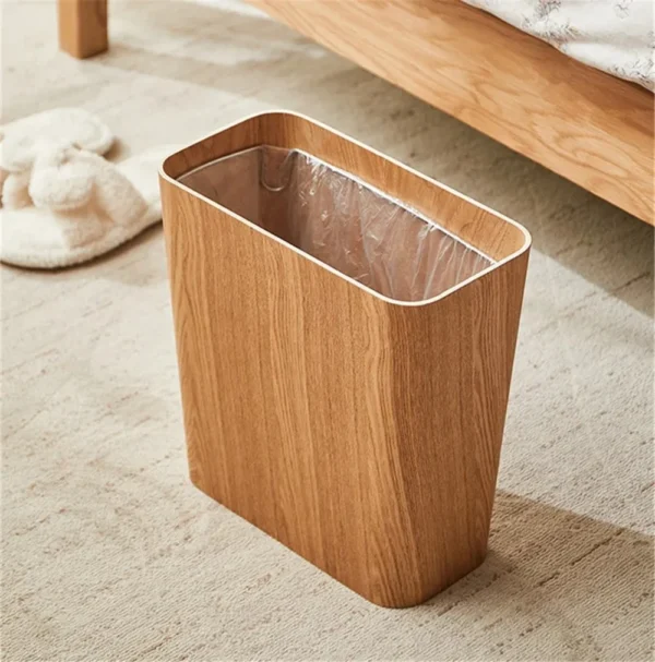 Japanese Wooden Trash Can Household Kitchen Trash Can Living Room Bedroom Office Desk Paper Towel Basket Trash Bucket - Image 3