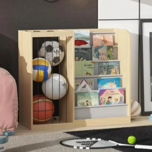 Wood Kids Bookshelf & Stuffed Animal Net Holder Plush Toy Storage Organizer Child Bookcase Toddler Baby Sling Book Rack