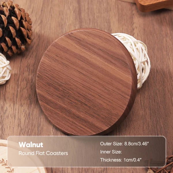 1PCS Solid Walnut Wood Coaster Round Square Beech Wood Cup Mat Durable Heat Resistant Tea Coffee Cup Pad Placemats 8.8cm/3.46in - Image 16