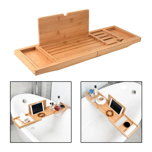 Bathtub Tray Bath Caddy Tray for Tub with Slots Holds Book,Phone ,Soap 23.62''-34.25'' Bath Tray Bathtub Stand Holder - Image 3