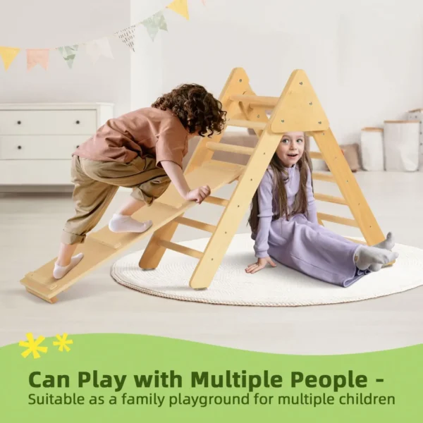 Climbing Triangle Set with Ramp indoor 3 in 1 Wooden Kids Triangle Children Climbing Frame with Ladder - Image 5