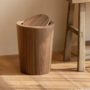 Wooden Style Minimalist Wooden Trash Bin Creative Home Homestay Hotel Living Room Bedroom with Lid Flip Paper Basket