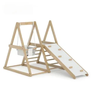 Climbing Frame Indoors with Swing Children Wooden Playground Small Indoor Jungle Gym Wooden Kids Balance Training Fitness
