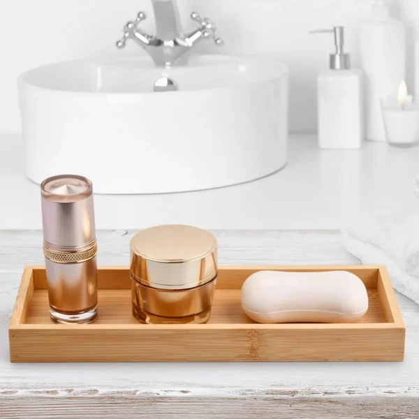 Bamboo Tray Soap Dispenser Storage Rack Drawer Organizer Multi Use Bathroom Counter Tray Food Coffee Tea Snack Tray Decor Tool - Image 2
