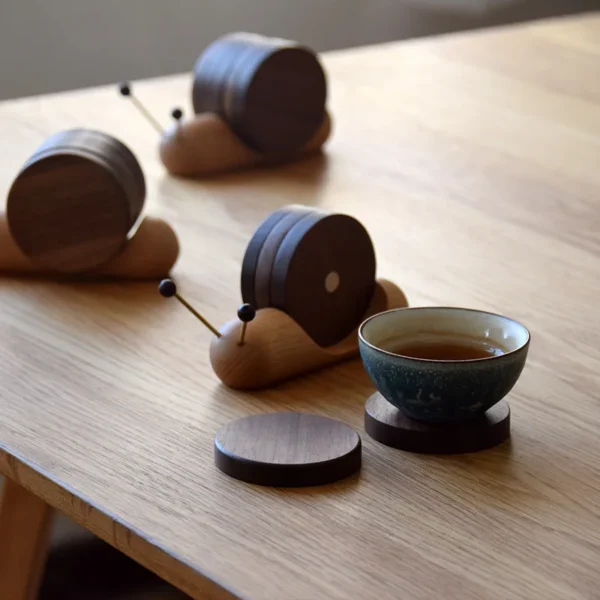 1 Set Wood Cup Mat Placemats for Table Snail Shaped Heat Insulation Pad Wooden Tea Coaster Tool Tea Tray Creative Gifts - Image 5