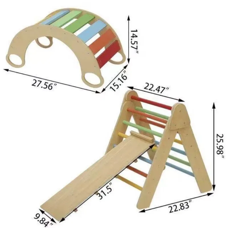 Indoor wooden pickpocket triangle children climbing triangle with ramp slide walker climbing frame with ramp set - Image 6