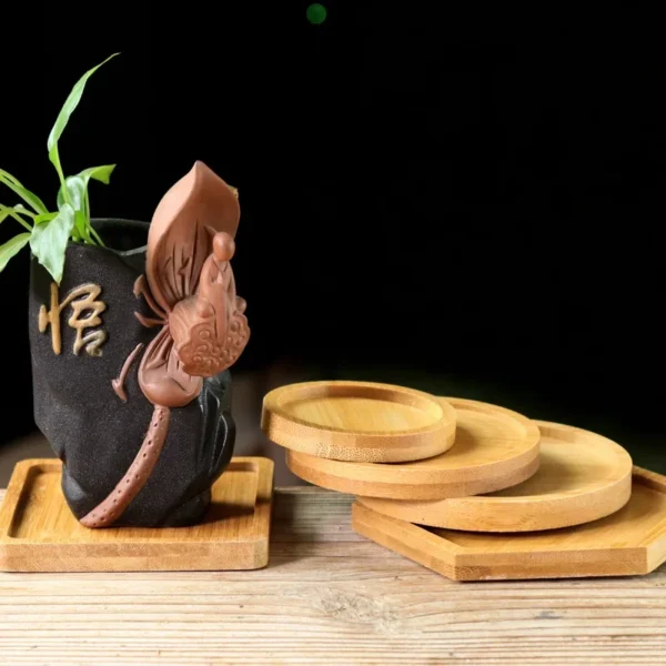 Multi Bamboo Tray Wood Saucer Flower Pot Tray Cup Pad Coaster Plate Kitchen Decorative Plate Creative Coaster Coffee Cup Mat - Image 3