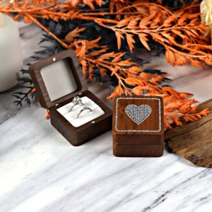 Diamond inlaid jewelry box, walnut solid wood wedding ring box, seeking marriage, diamond ring, Valentine's Day gift, jewelry
