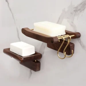 Creative Wall Hanging Soap Rack No Hole Soap Box Toilet Drain Bathroom Products Placement Holder Solid Wood Double Soap Rack