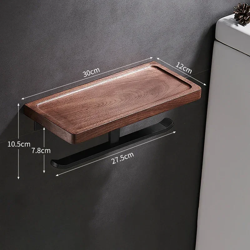 Self Adhesive Toilet Paper Holder Wooden Wall Mount Tissue Towel Roll Dispenser Luxury Paper Storage Holder Bathroom Wall Tray - Image 18