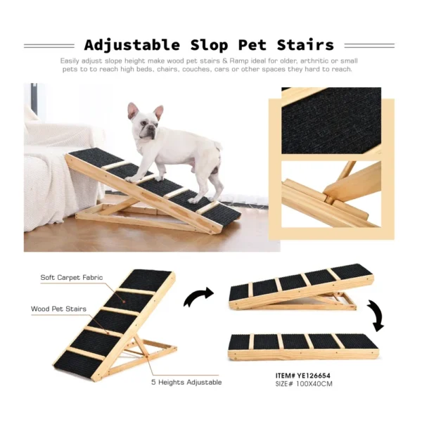 Wooden Pet Ramp Indoor Eco-Friendly Adjustable Height Dog Ramps Folding  Sturdy Wooden Pet Ramp Stairs - Image 5