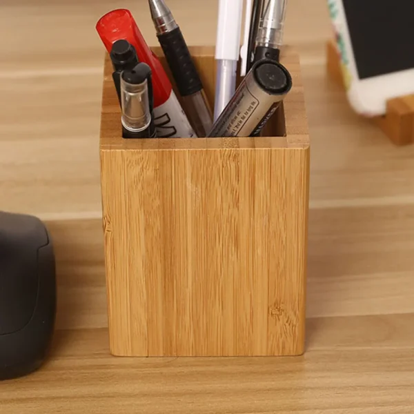 Bamboo Pen Holders Pencil Storage Basket Makeup Brush Container Desktop Organizer School Office Stationery - Image 3