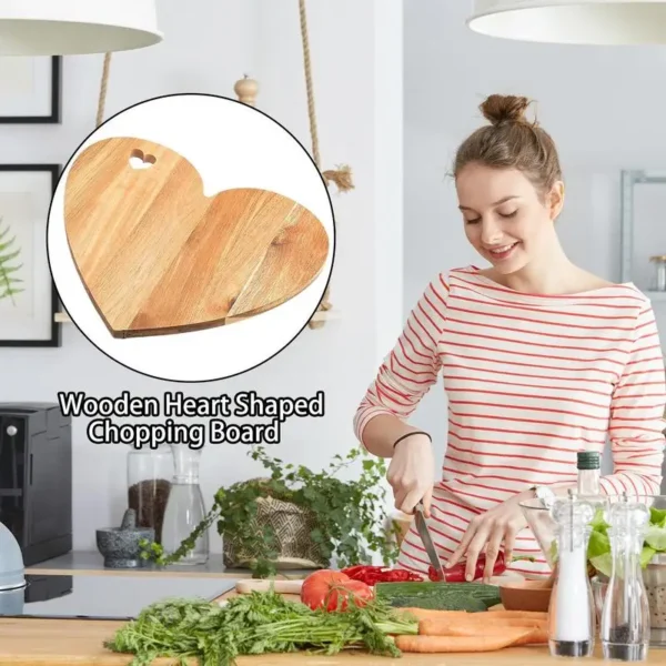 Heart Shaped Cutting Board Cheese Serving Platter Wood Bread Board for Kitchen Food Prep Meats Butter Serving Platter Tray - Image 3