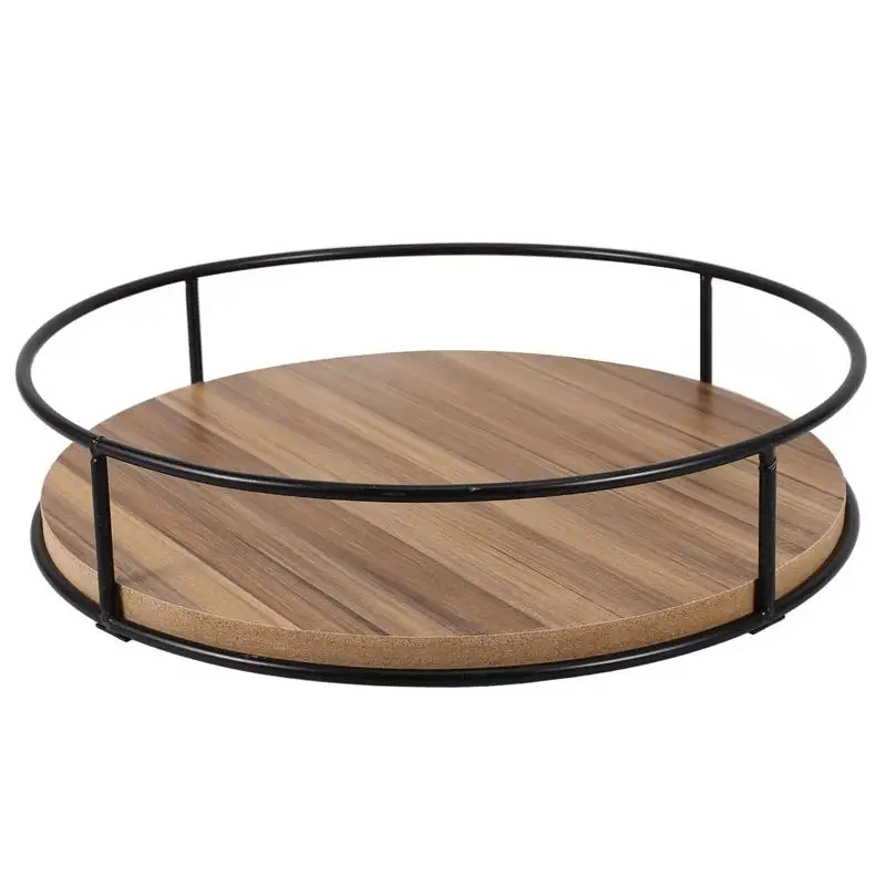 Shelf Storage Rack Shelves Makeup Organizer Rotating Spice Condiment Bathroom Tray Rotary Seasoning Jar Wooden Iron Organiser - Image 2