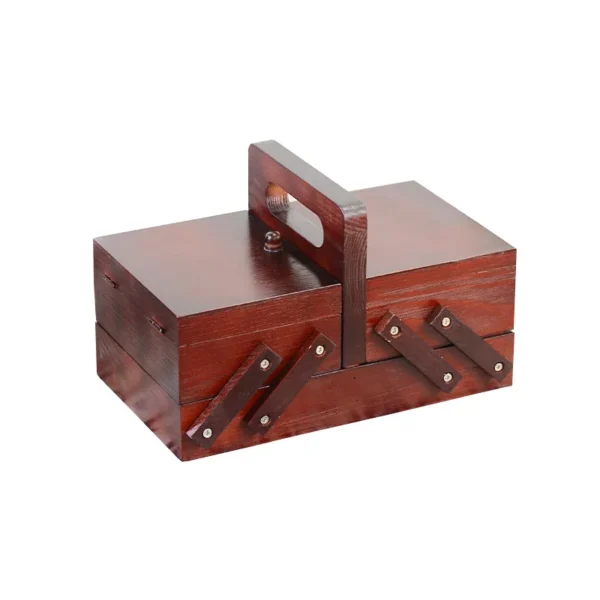 1pcs Wooden Expandable Sewing Box Sewing Kit Storage Box with Handle, Embroidery Kit Wooden Sewing Basket - Image 7