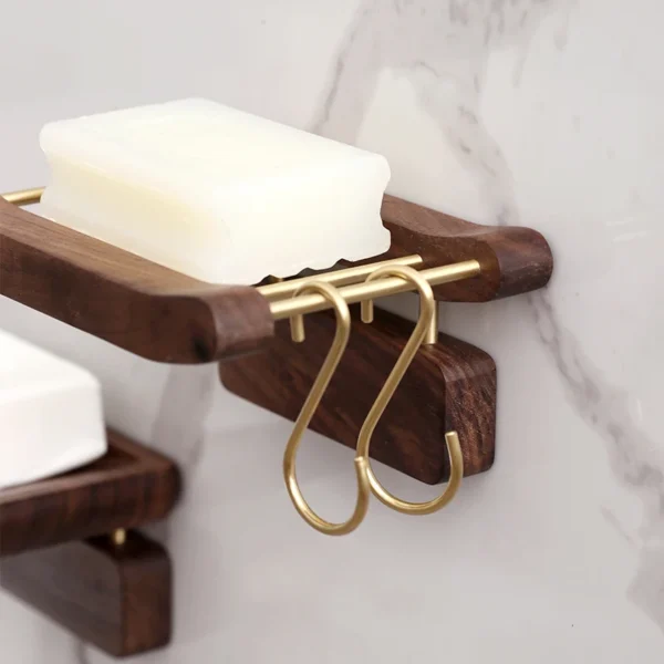 Creative Wall Hanging Soap Rack No Hole Soap Box Toilet Drain Bathroom Products Placement Holder Solid Wood Double Soap Rack - Image 3