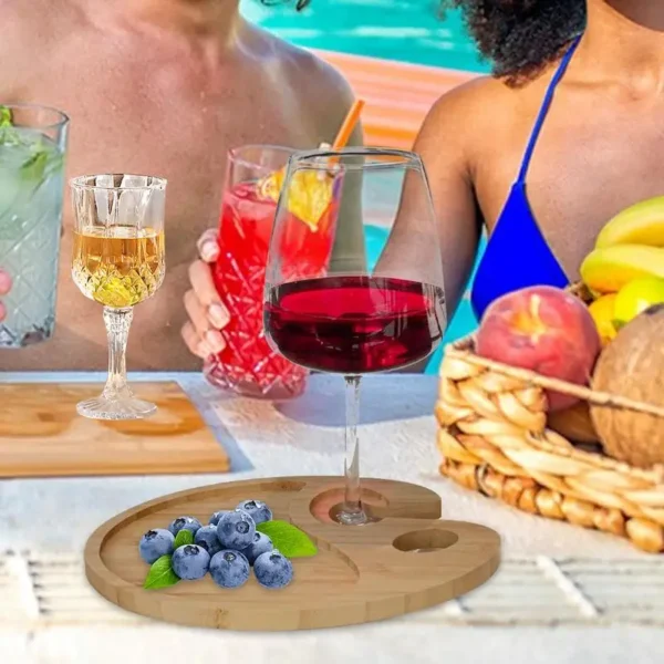 Appetizer Plates With Wine Glass Holder Cocktail Charcuterie Serving Board Wooden Serving Tray With Wine Holder Small Cheese - Image 5