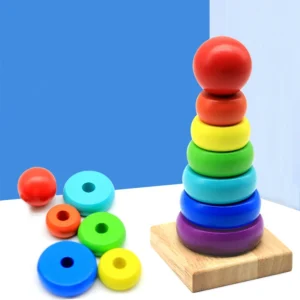 Education Wooden Toys Montessori Rainbow Tower Folding Music Layered Hoops and Columns For Children