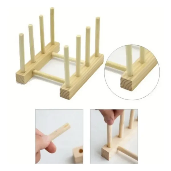 Kitchen Dish Drain Rack Wooden Display Stand Drainer Holder Drying Bowl Holder Simple Pot Lid Shelf Dinnerware Storage Organizer - Image 5