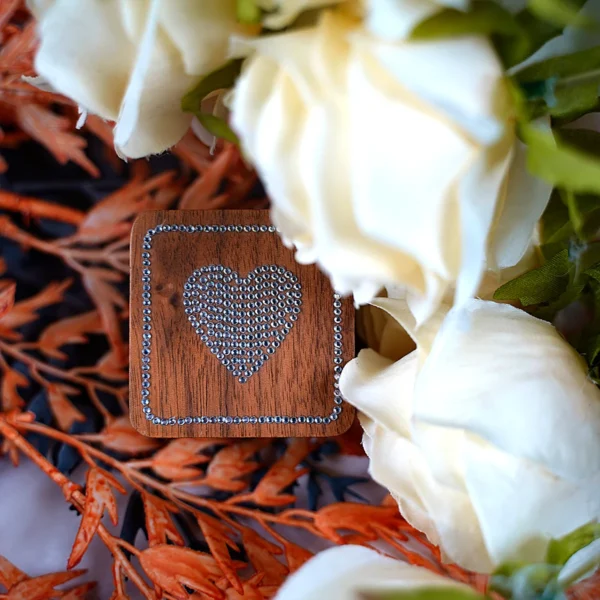 Diamond inlaid jewelry box, walnut solid wood wedding ring box, seeking marriage, diamond ring, Valentine's Day gift,  jewelry - Image 3
