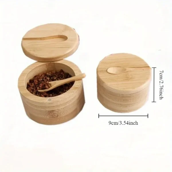Salt Seasoning Jars Pepper Jar Bamboo Condiment Box Bowl Storage Pot Set Wood Sugar Container Holder Lid Function Multi Bowls - Image 2
