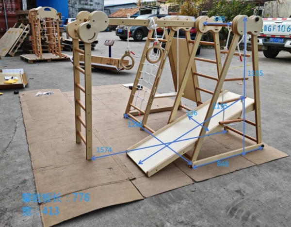 Children Indoor Wooden Jungle Play Gym Playground Montessori Foldable Climbing Frame for Kids - Image 6