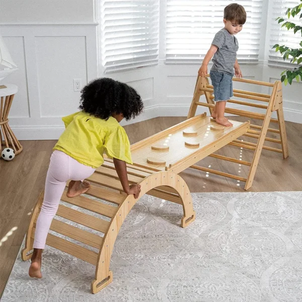 Custom Color Wooden Pickler Children Montessori Folding Climbing Indoor Climbing Frame Piklers Triangle and Stone Slide - Image 2
