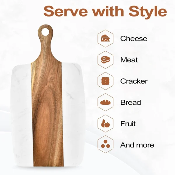 Leeseph Acacia Wood Marble Cutting Board, Charcuterie Board Party Plate Cheese Cutting Board for Kitchen, Restaurants, Party - Image 5