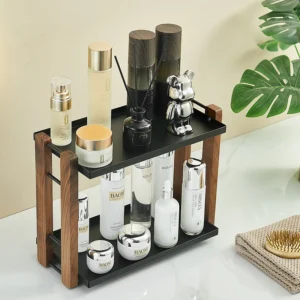 New Walnut Storage Rack 2-layer Bathroom Organization Sink Skincare Products Water Bottles Desktop Shelf Nordic Simple Holders