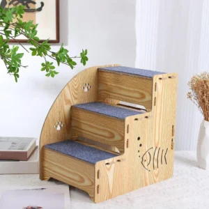 Wood Dog Stair Ladder Dog Climbing Ladder 3 Steps Non Slip Portable Pet Ramp Cat Stairs for Small Dogs Cats Indoor High Bed