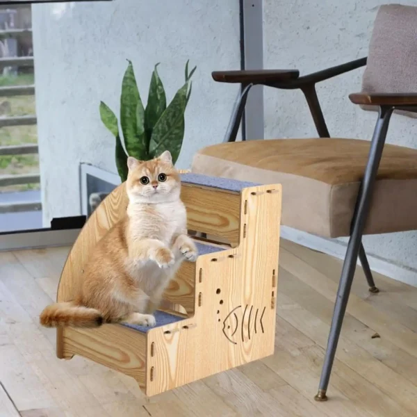 Wood Dog Stair Ladder Dog Climbing Ladder 3 Steps Non Slip Portable Pet Ramp Cat Stairs for Small Dogs Cats Indoor High Bed - Image 4