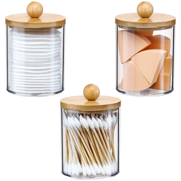 3Pcs Acrylic Cotton Swab Storage Box Qtip Dispenser With Wood Trays Transparent Bathroom Jar Makeup Organizer Holder New - Image 8