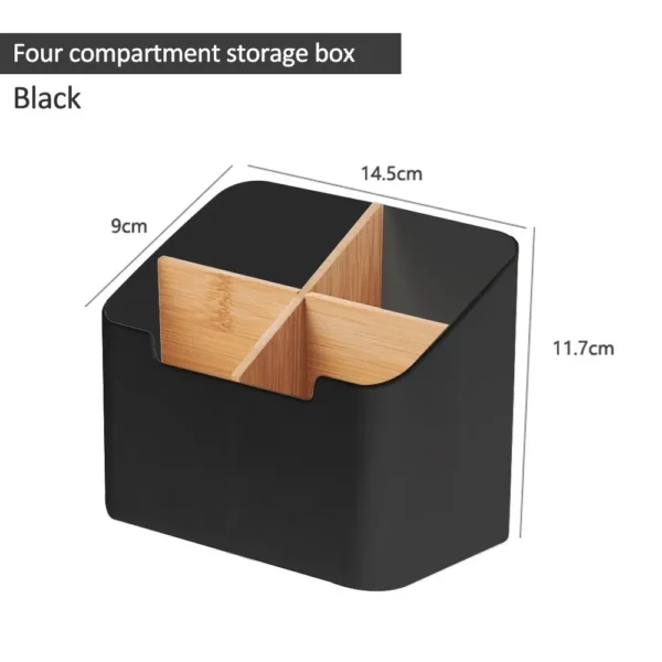 2/4 Grids Multi Functional Desktop Bamboo And Wood Compartment Storage Box With Detachable Bamboo And Wood Partitions - Image 7