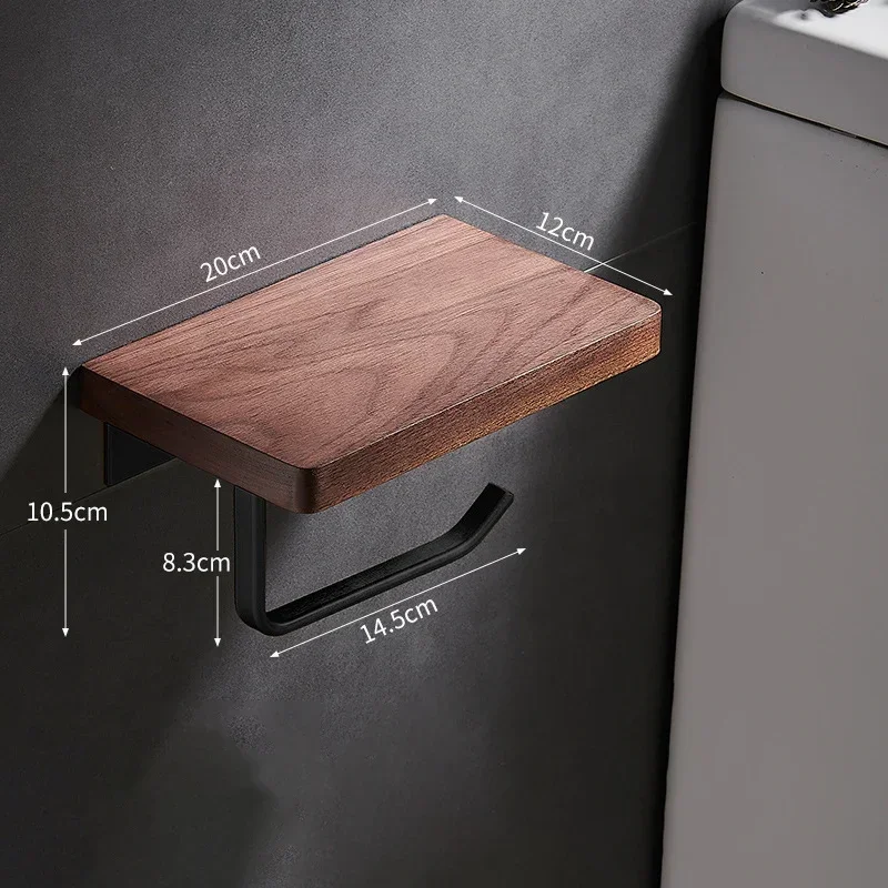 Self Adhesive Toilet Paper Holder Wooden Wall Mount Tissue Towel Roll Dispenser Luxury Paper Storage Holder Bathroom Wall Tray - Image 9