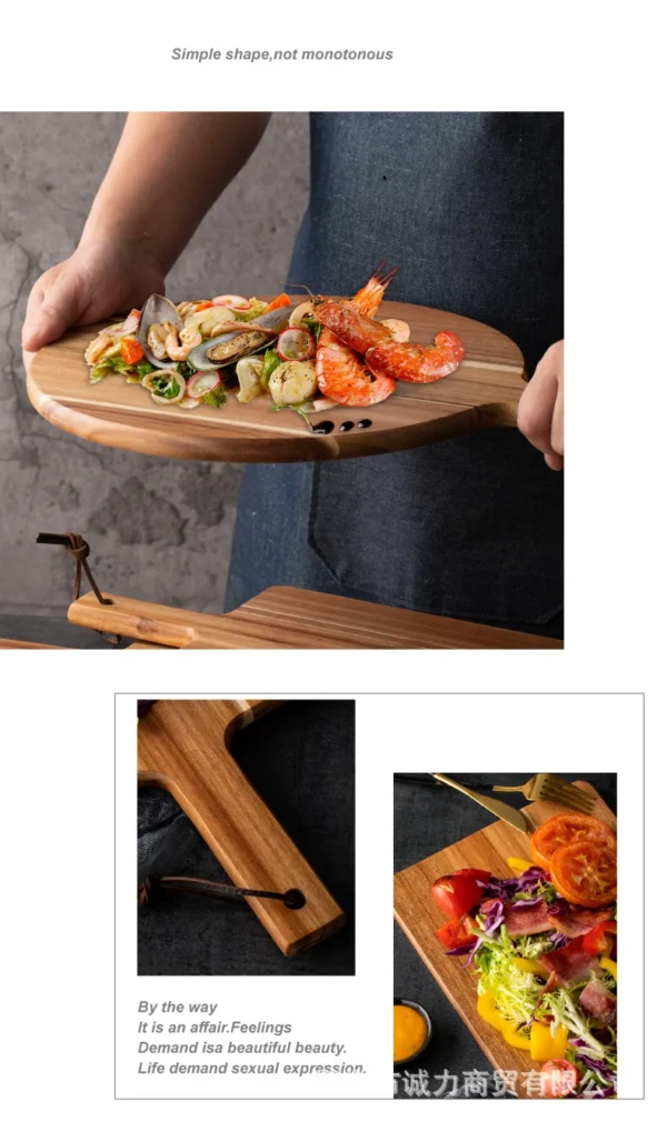 Acacia Wood Cutting Board with Handle,Round Pizza Paddle Serving Chopping Block,Cheese Fruit Vegetables Bread Charcuterie Holder - Image 15