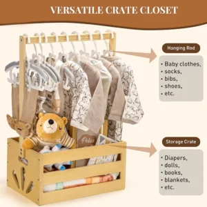 Wood Storage Crate Baby Toys Clothing Organizer Box Children Portable Basket Long Handle Sturdy