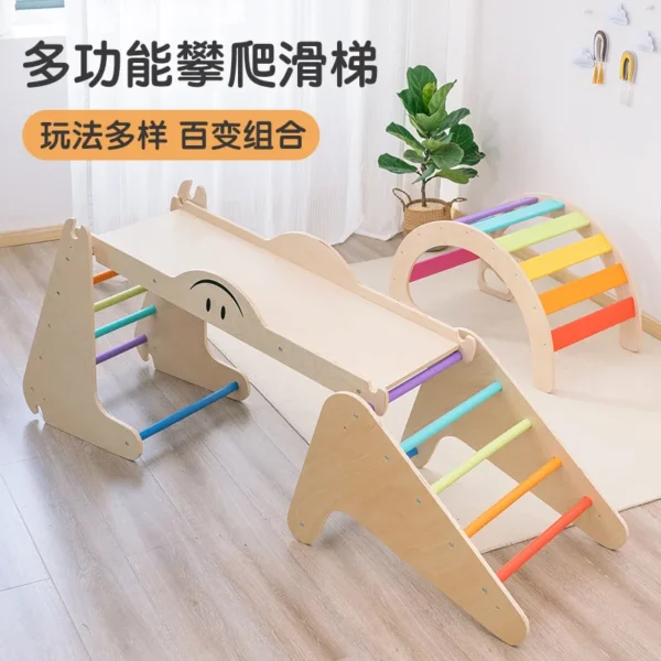 Children Wooden Climbing Toy Colorful Triangular Ladder Foldable Climbing Frame Kids Sensory Training Indoor Play Toys - Image 2