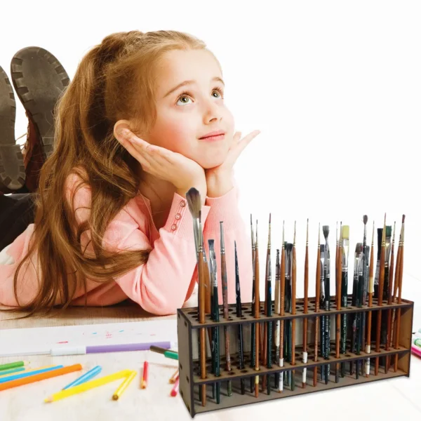 67 Holes Paintbrush Holder Stand Wooden Paint Brush Stand Desk Organizer Wall Mounted Makeup Brush Shelf For Painting Supplies - Image 4