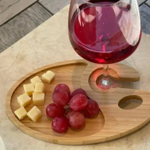 Wine Appetizer Plates Small Cheese Board Cocktail Plates with Glass Holder 8.5X5.25Inch Pine Wood Buffet Plates Small Cheese