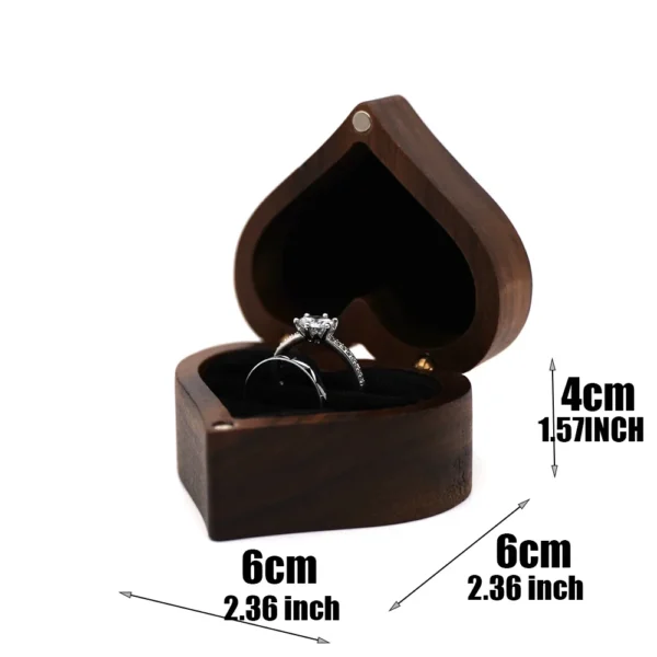 Vintage Wood Heart-Shaped Ring Jewelry Box, Magnetic Jewelry Organizer with Drawer, Wedding Engagement Gift, Ring Storage Case - Image 2