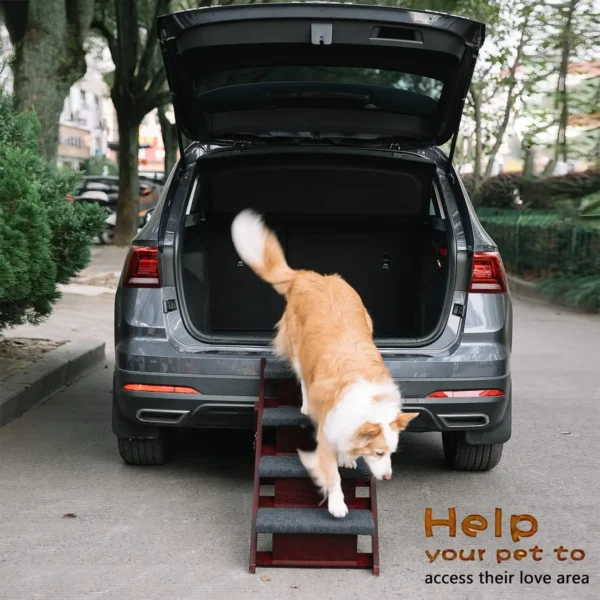 Wooden Pet Stairs/Pet Steps - 2-in-1 Foldable Stairs & Ramp for Beds and Cars - Portable Dog/Cat Ladder Up to 110 Pounds - Image 2