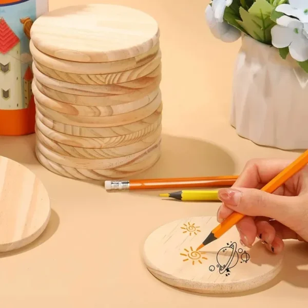 12pcs Round Wood Circles Unfinished Slices Discs DIY Original Solid Wood Crafts Coasters Painting Engraving Carving Home Decor - Image 2