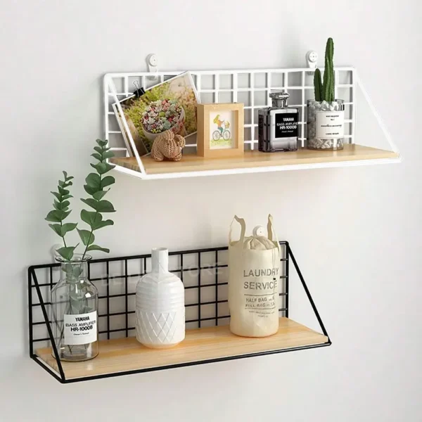 Wall Mounted Shelves Without Drilling Wood Hanging Shelf For Living Room Bedroom Storage Basket Wall Decoration Rack Organizers - Image 2