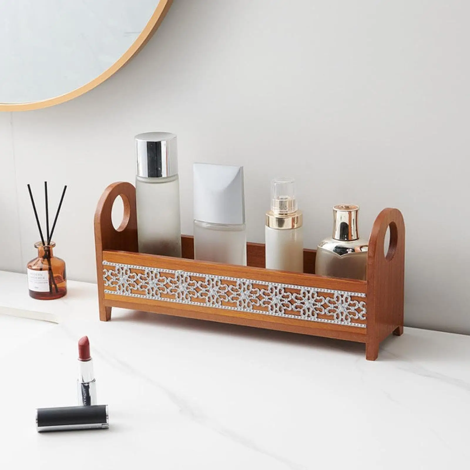 Vanity Tray Versatile with Handle Bathroom Accessories Storage Basket for Bedroom Skincare Products Vanity Toiletries Bathroom - Image 3